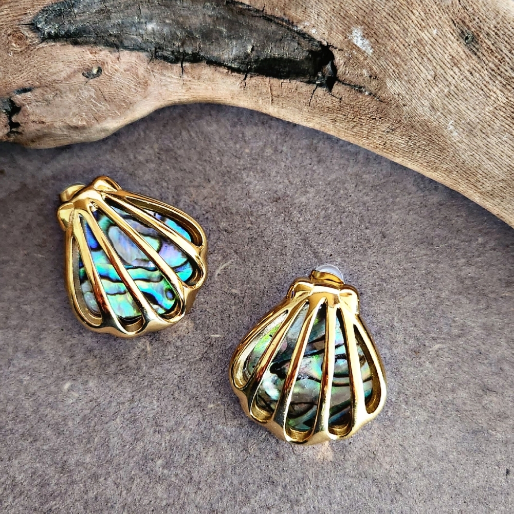 Gold Shell Abalone Earrings